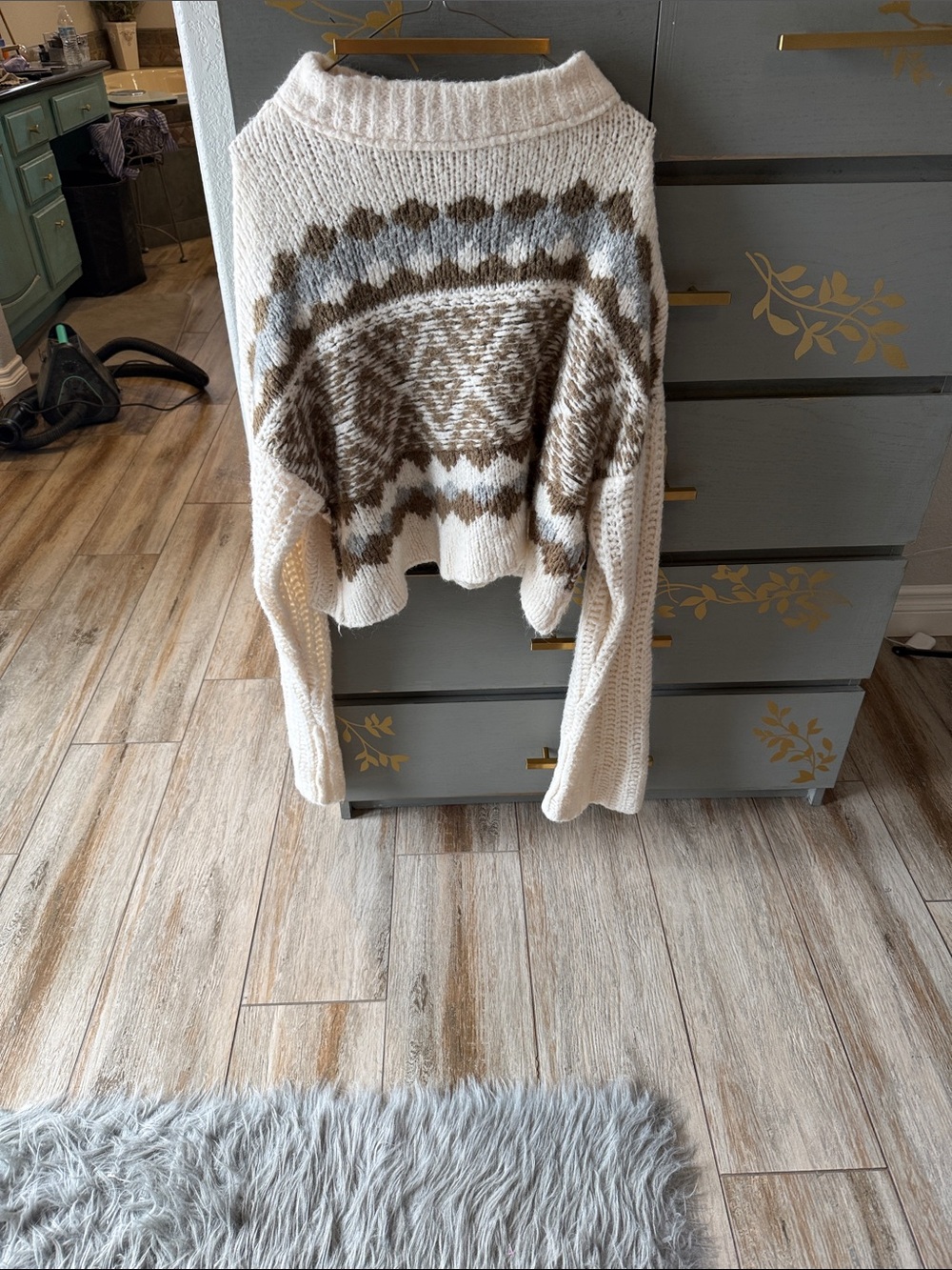 Free People Cream and Brown Fair Isle Cowl Sweater